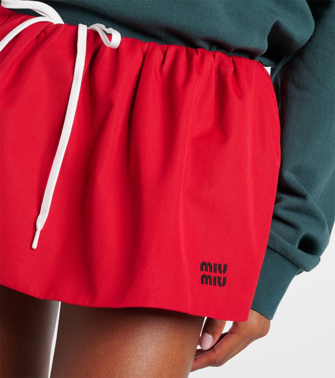 Gathered cotton poplin miniskirt | Miu Miu
