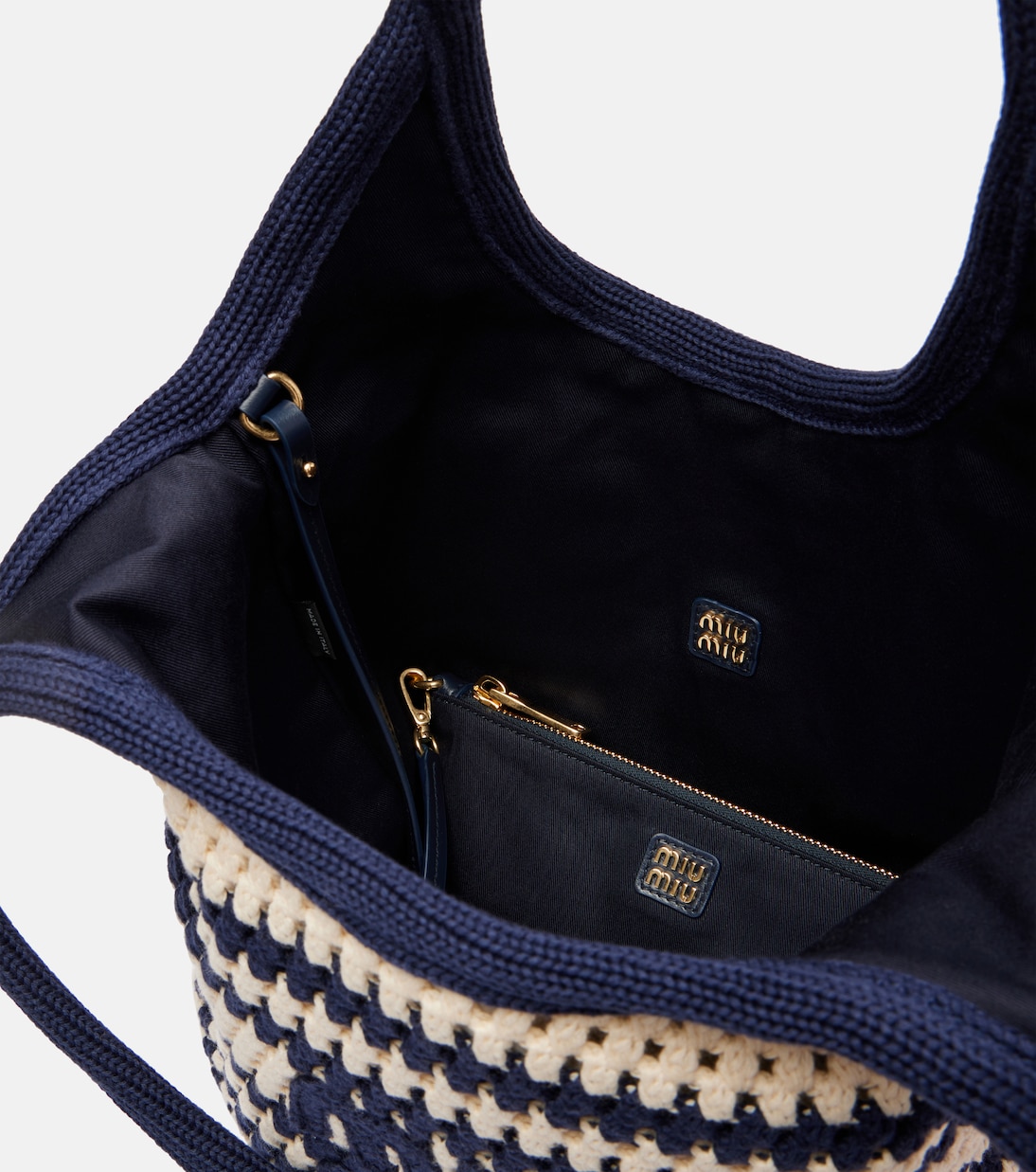 Cabas Ivy rayé en crochet à logo | Miu Miu