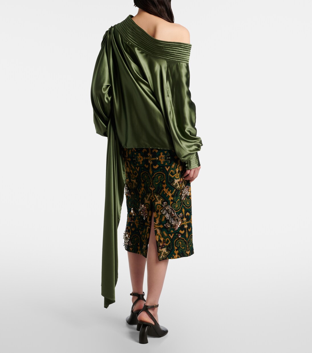 Asymmetric draped silk-blend satin top | Dries Van Noten