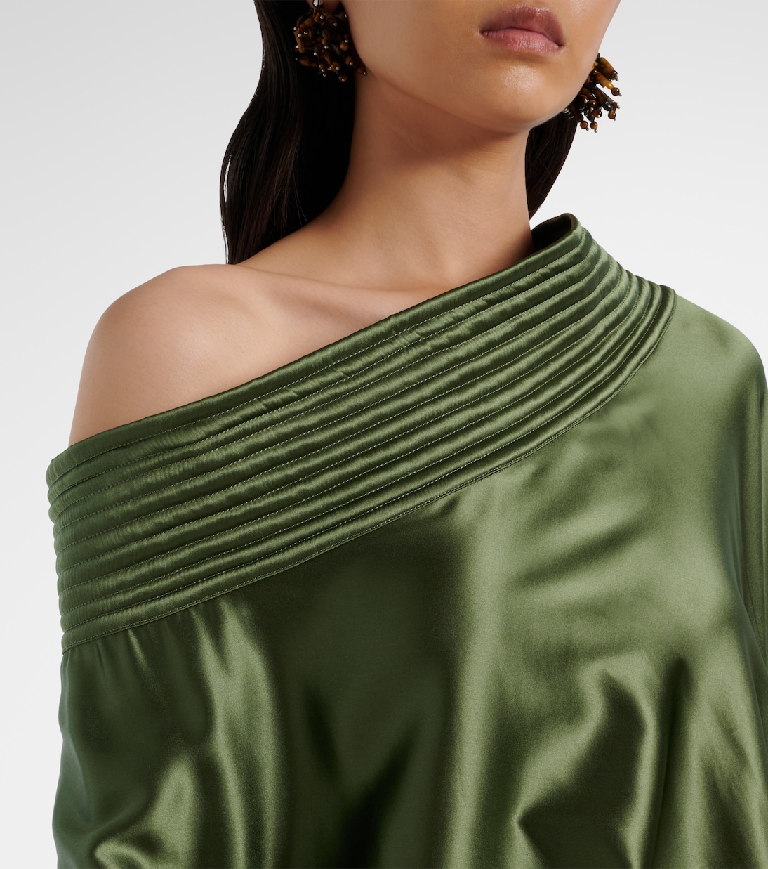 Asymmetric draped silk-blend satin top | Dries Van Noten