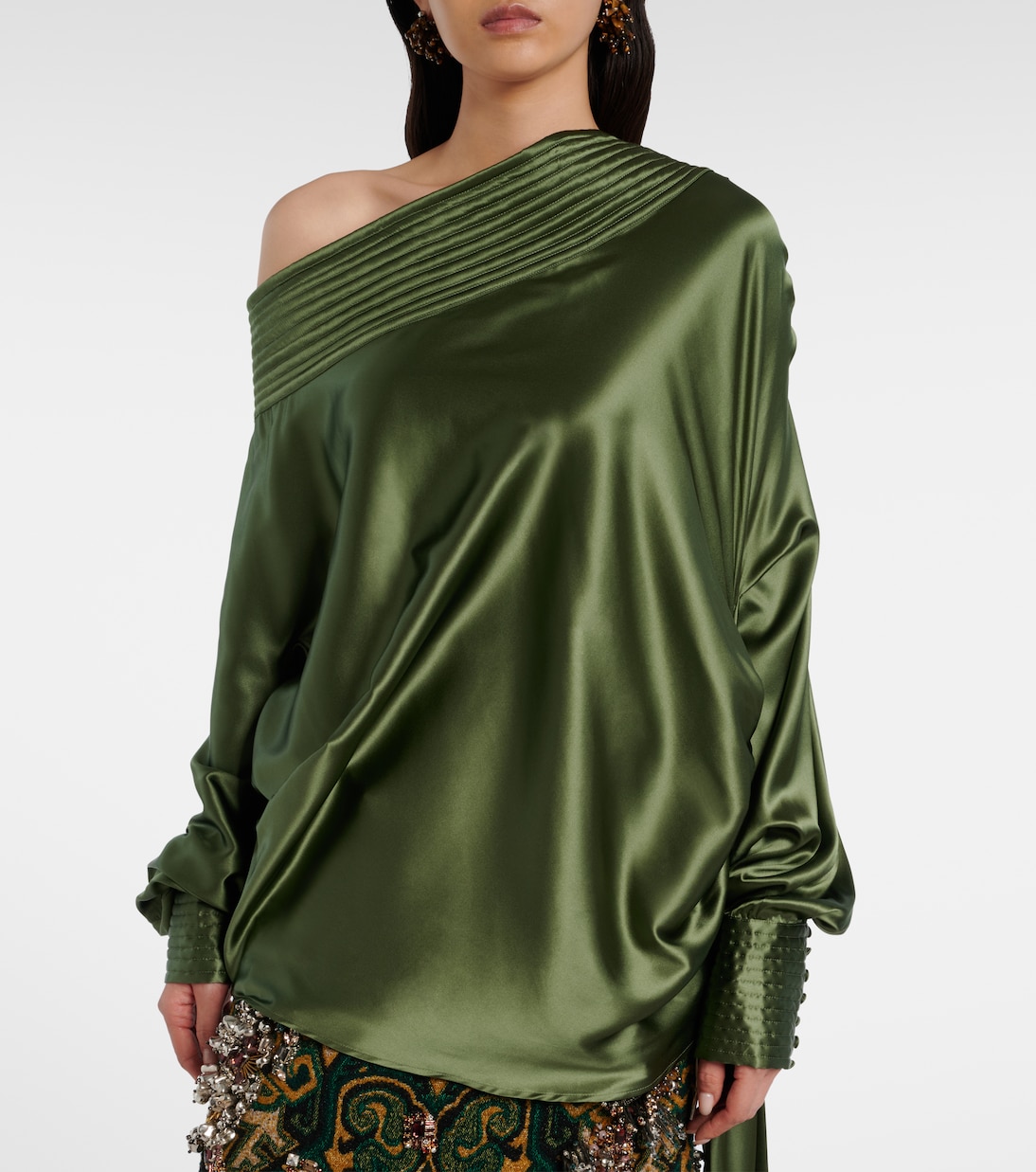Asymmetric draped silk-blend satin top | Dries Van Noten