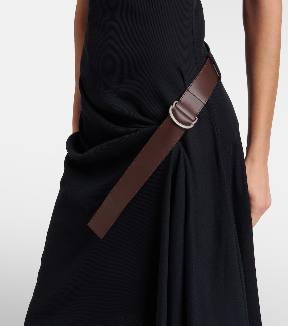 Belted ribbed-knit draped cotton-blend midi dress | Loewe