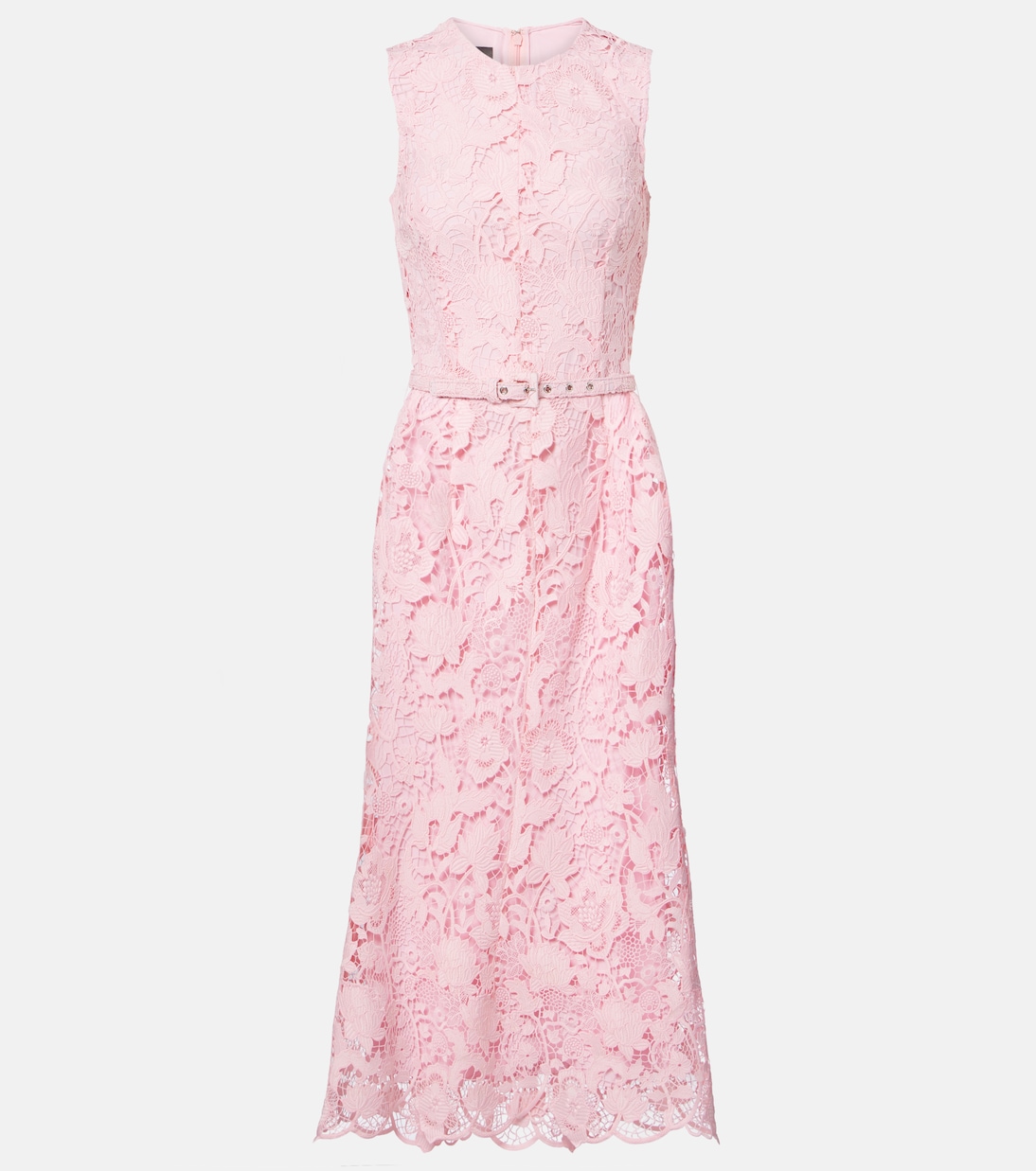 Floral belted lace midi dress | Monique Lhuillier