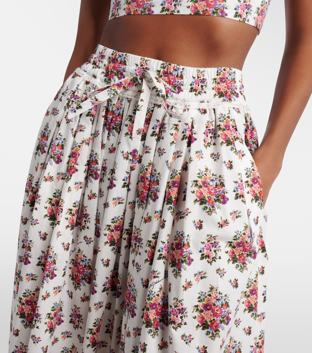 Floral lace-trimmed cotton midi skirt | Dolce&Gabbana