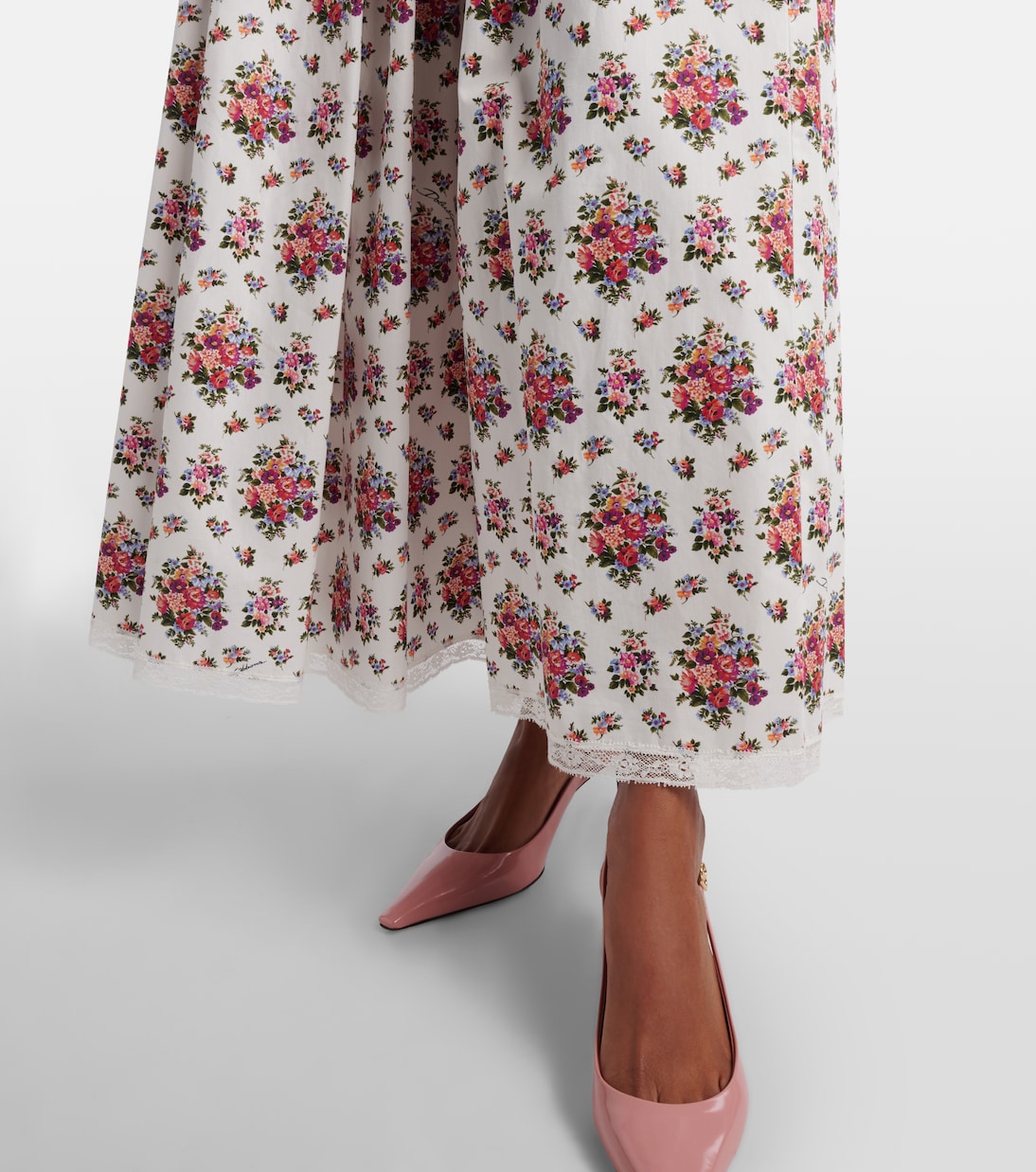 Floral lace-trimmed cotton midi skirt | Dolce&Gabbana