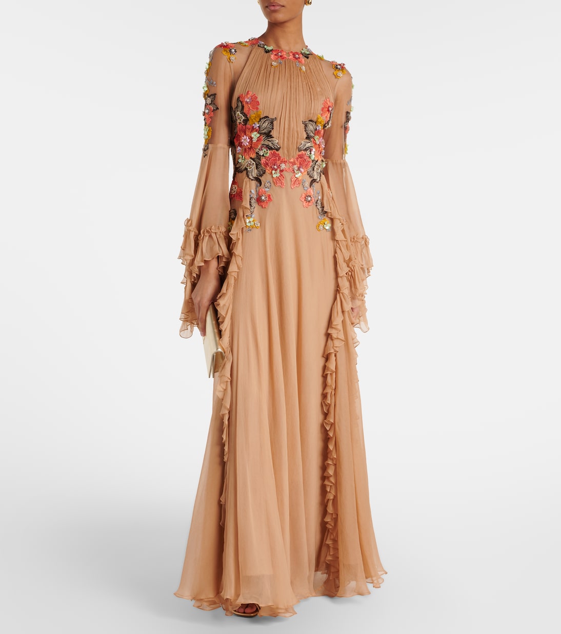 Zilara embellished silk georgette gown | Costarellos
