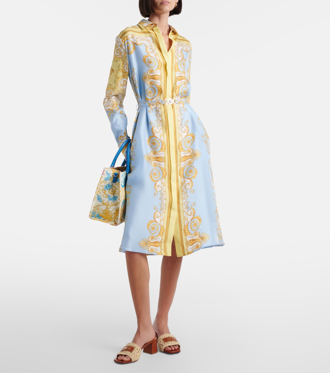 Logo raffia and leather mules | Versace