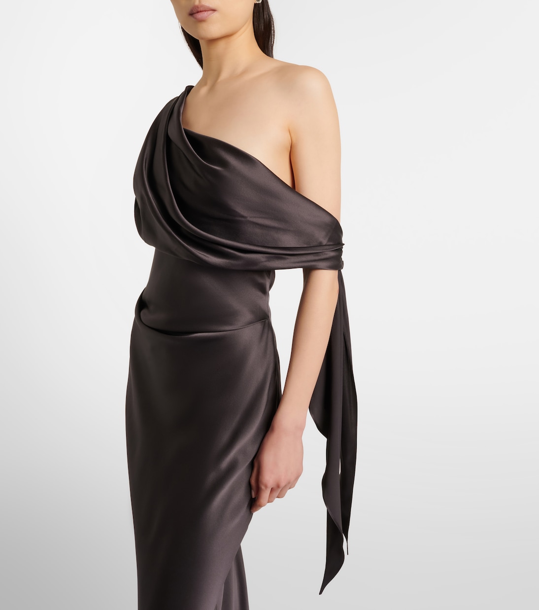 Draped one-shoulder silk satin gown | The Sei