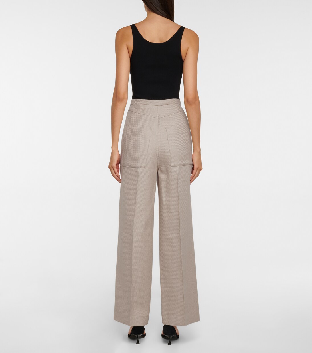 Pantalon droit à taille haute en laine mélangée | Toteme