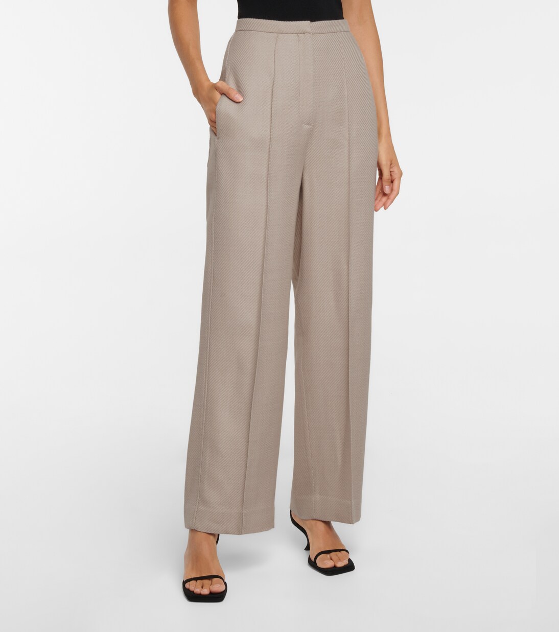 Pantalon droit à taille haute en laine mélangée | Toteme