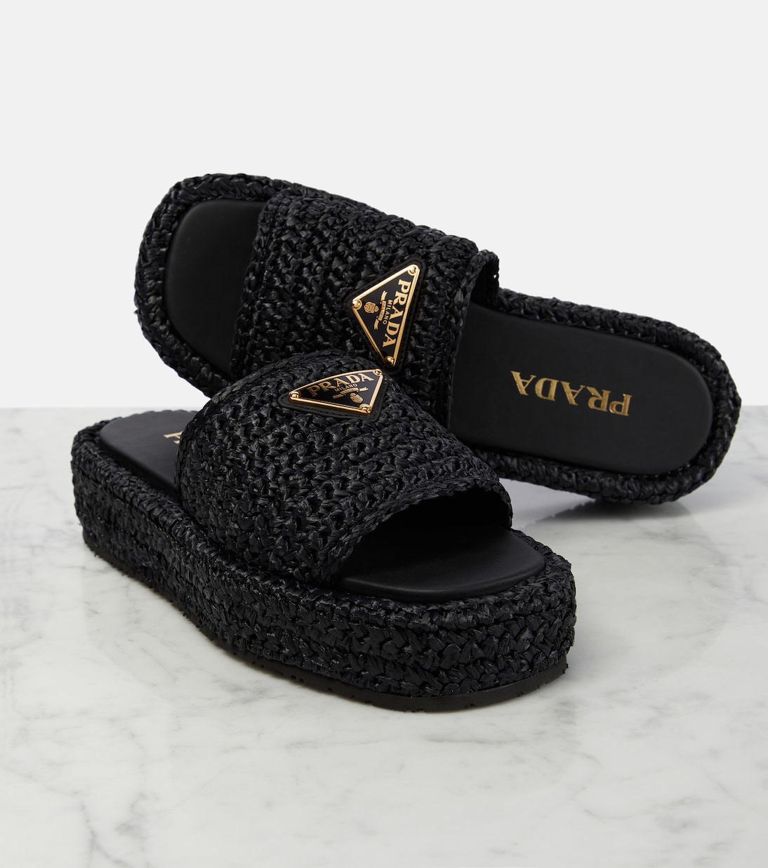 Flatform raffia sandals | Prada