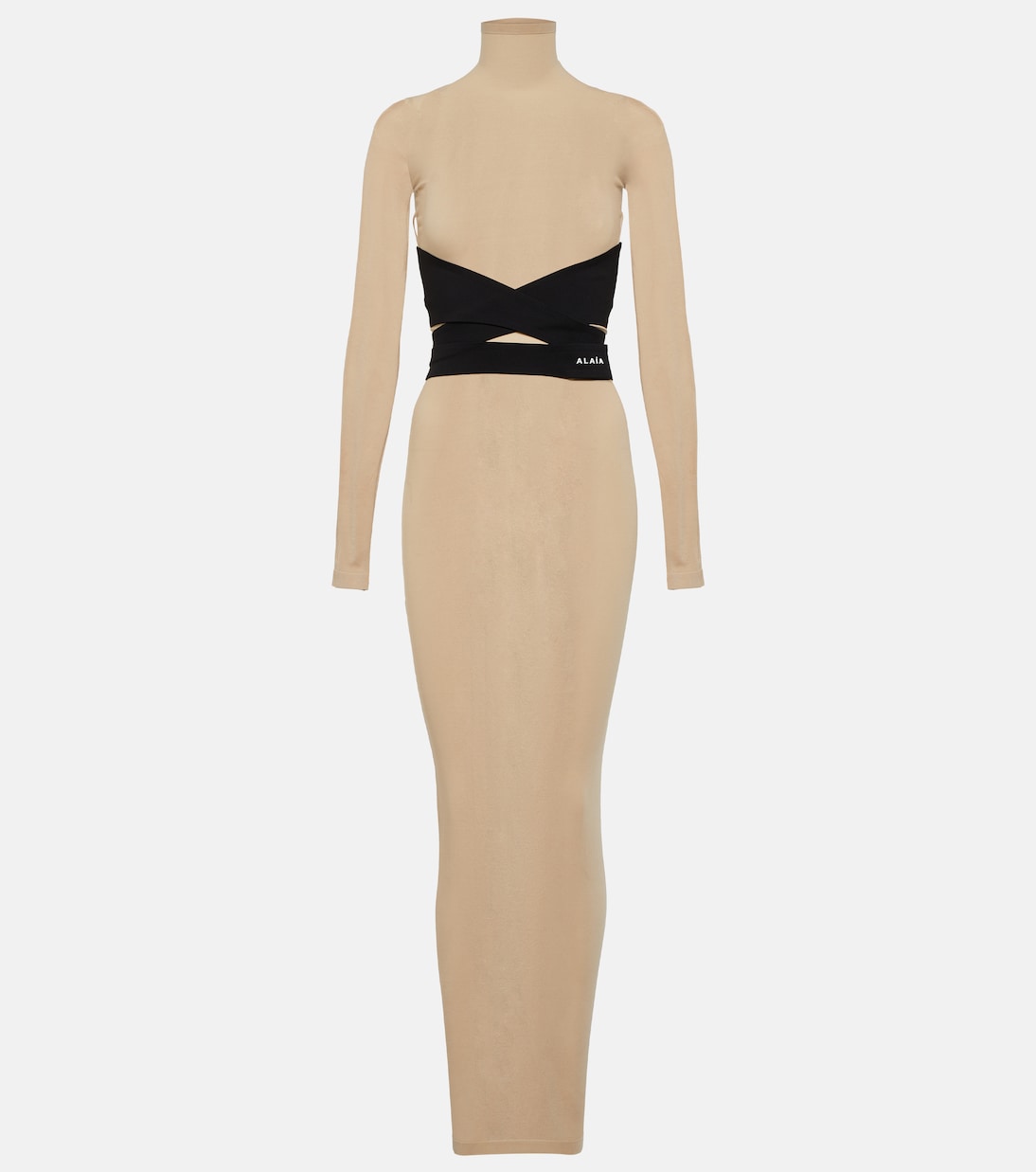 Vestido Maxi de Punto Alaïa con Cuello Alto para Jóvenes Modernos