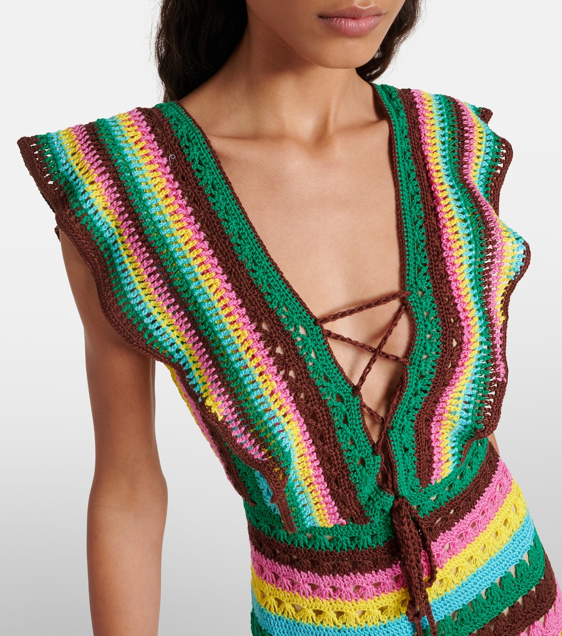 Vestido corto de croché a rayas | Anna Kosturova