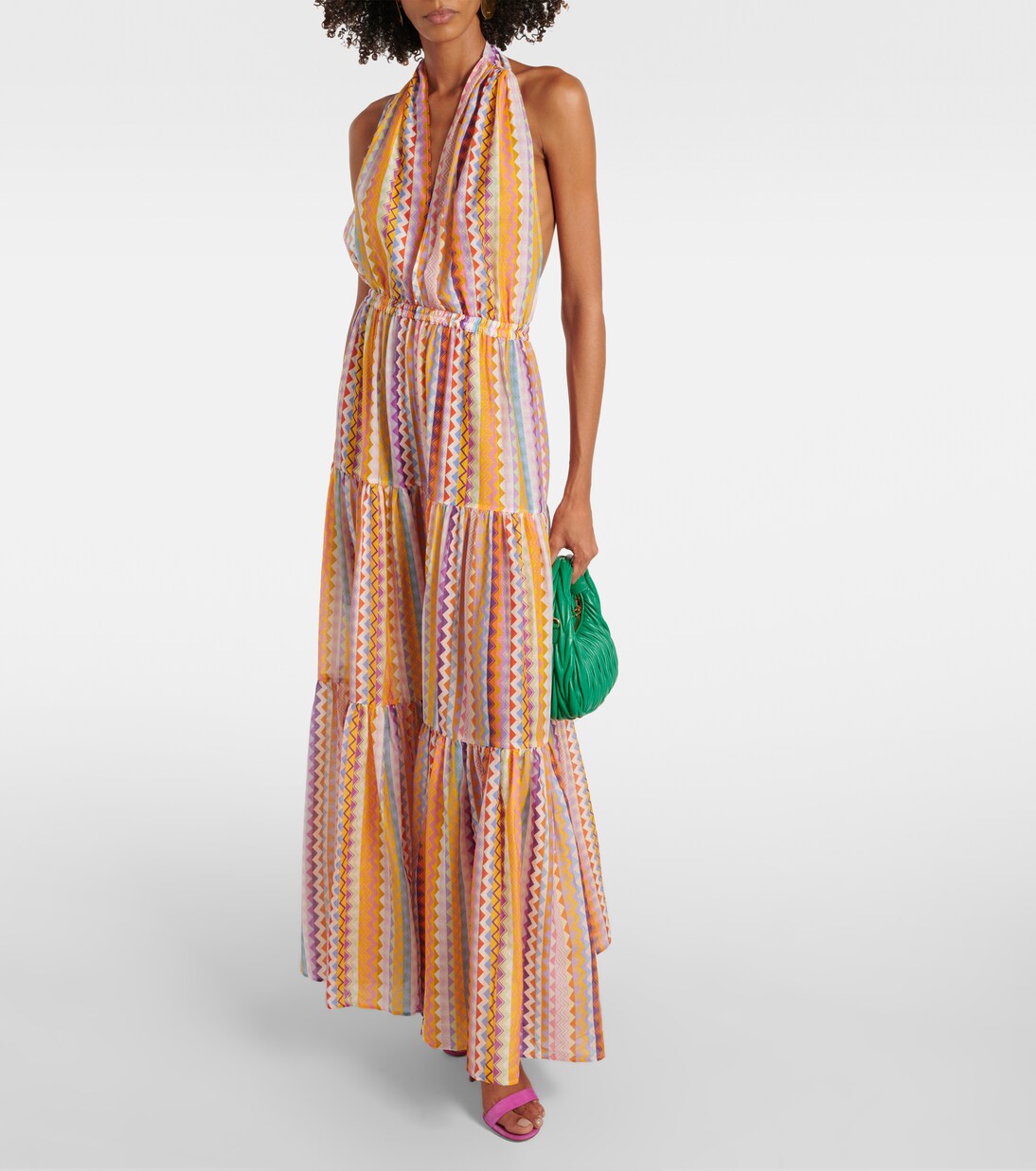 Vestido largo de algodón y seda en zigzag | Missoni