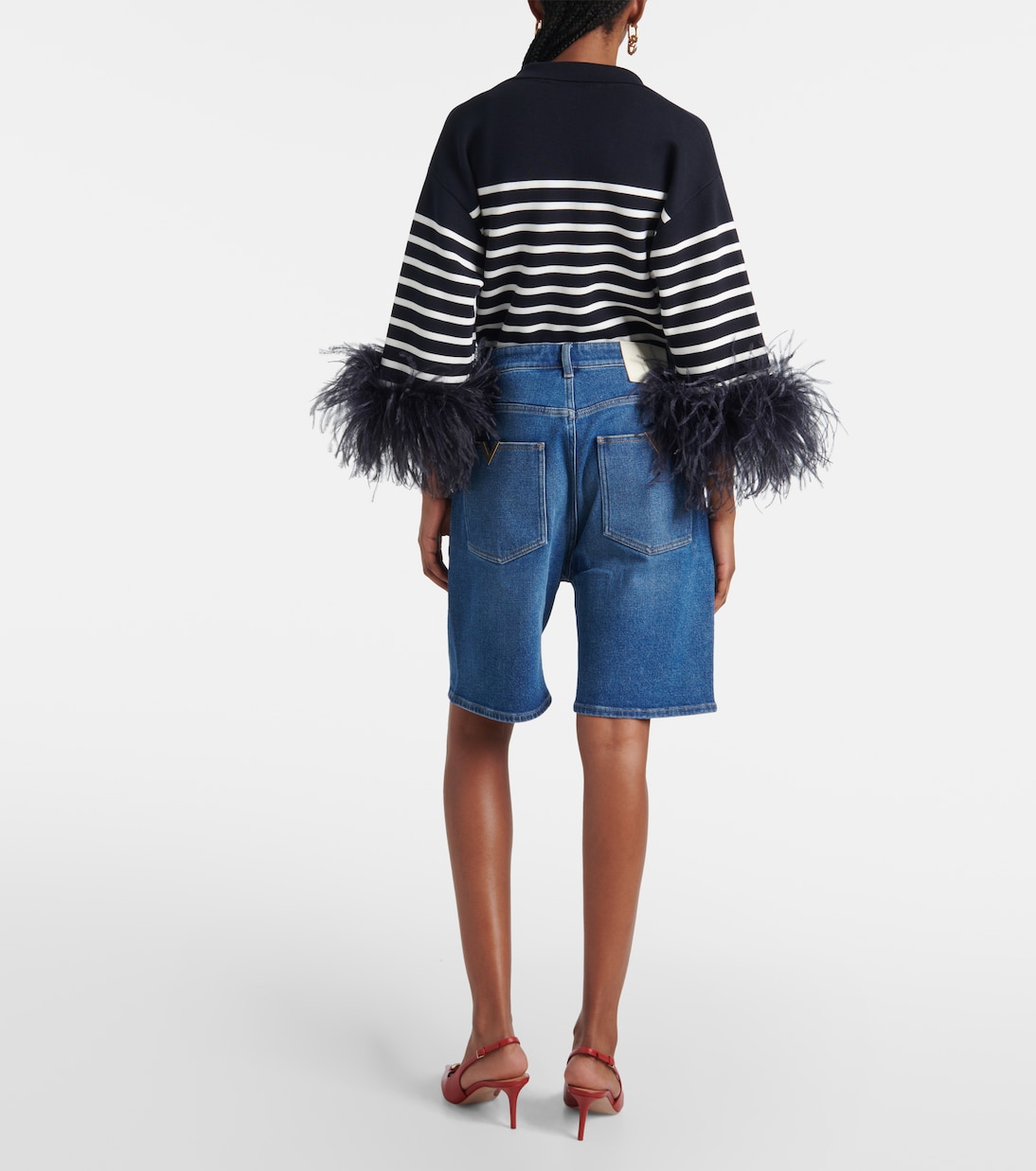 Shorts in denim con pelle | Valentino