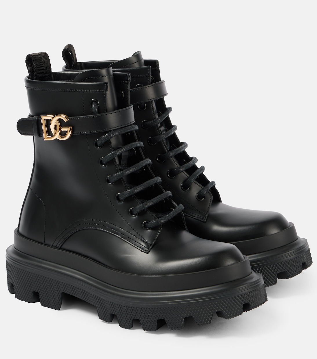 Logo leather combat boots in black Dolce Gabbana Mytheresa