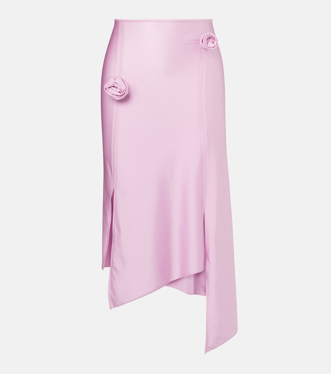 Gonna midi in raso con applicazioni floreali | Coperni