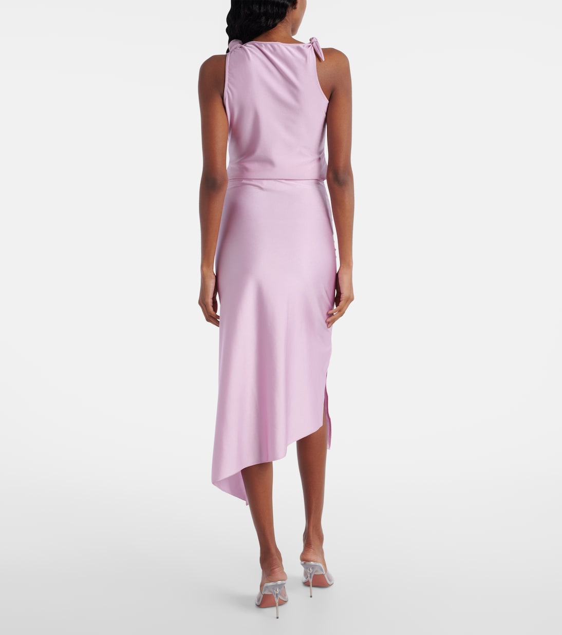 Gonna midi in raso con applicazioni floreali | Coperni