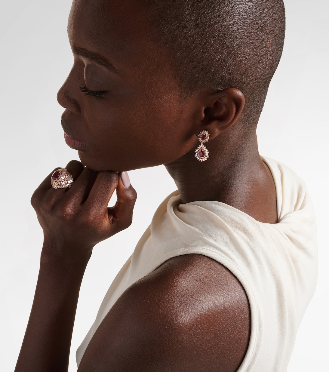 Boucles d'oreilles Doublet en or rose 18 ct, rubis et diamants | Suzanne Kalan