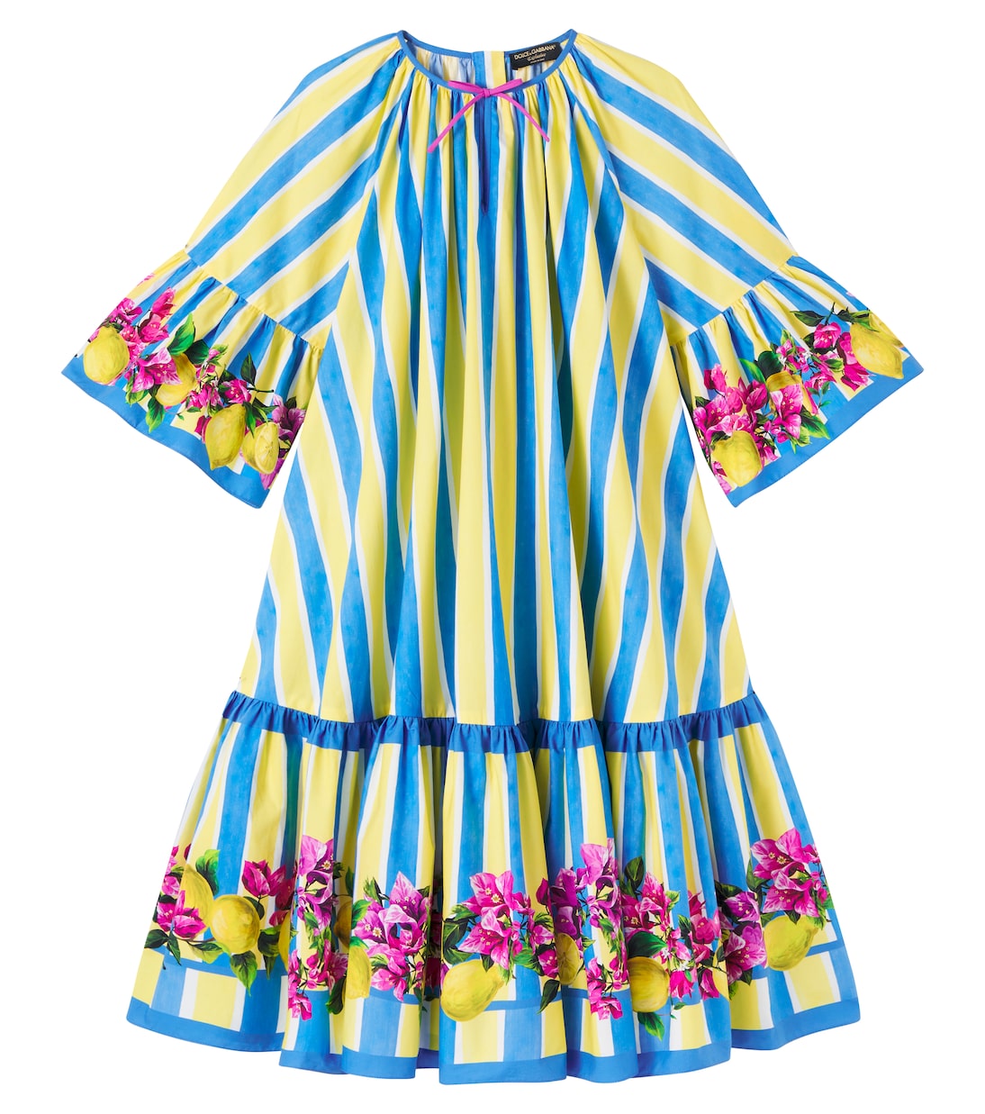 Abito Taormina in cotone a righe con stampa floreale | Dolce&Gabbana Kids