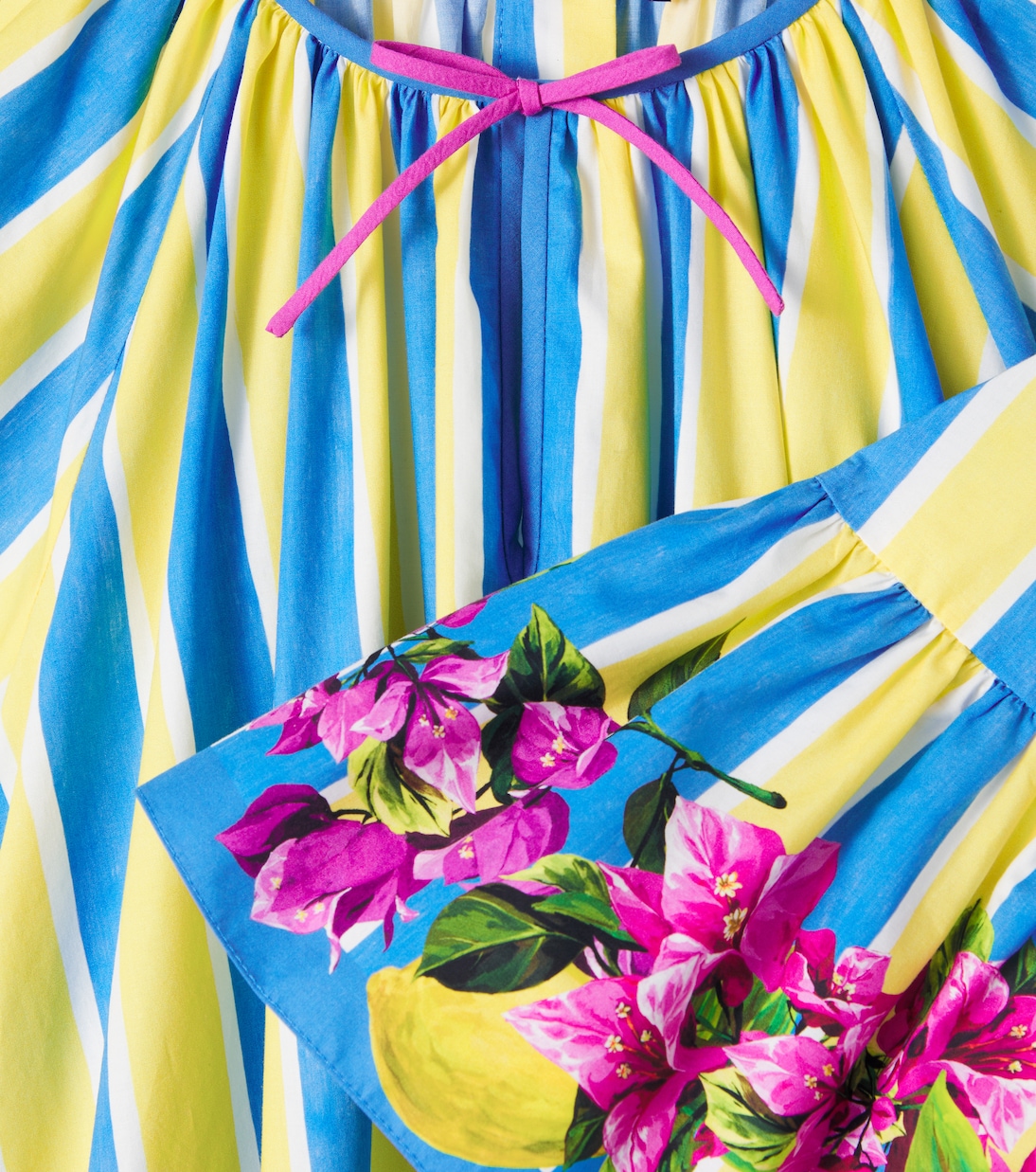 Abito Taormina in cotone a righe con stampa floreale | Dolce&Gabbana Kids