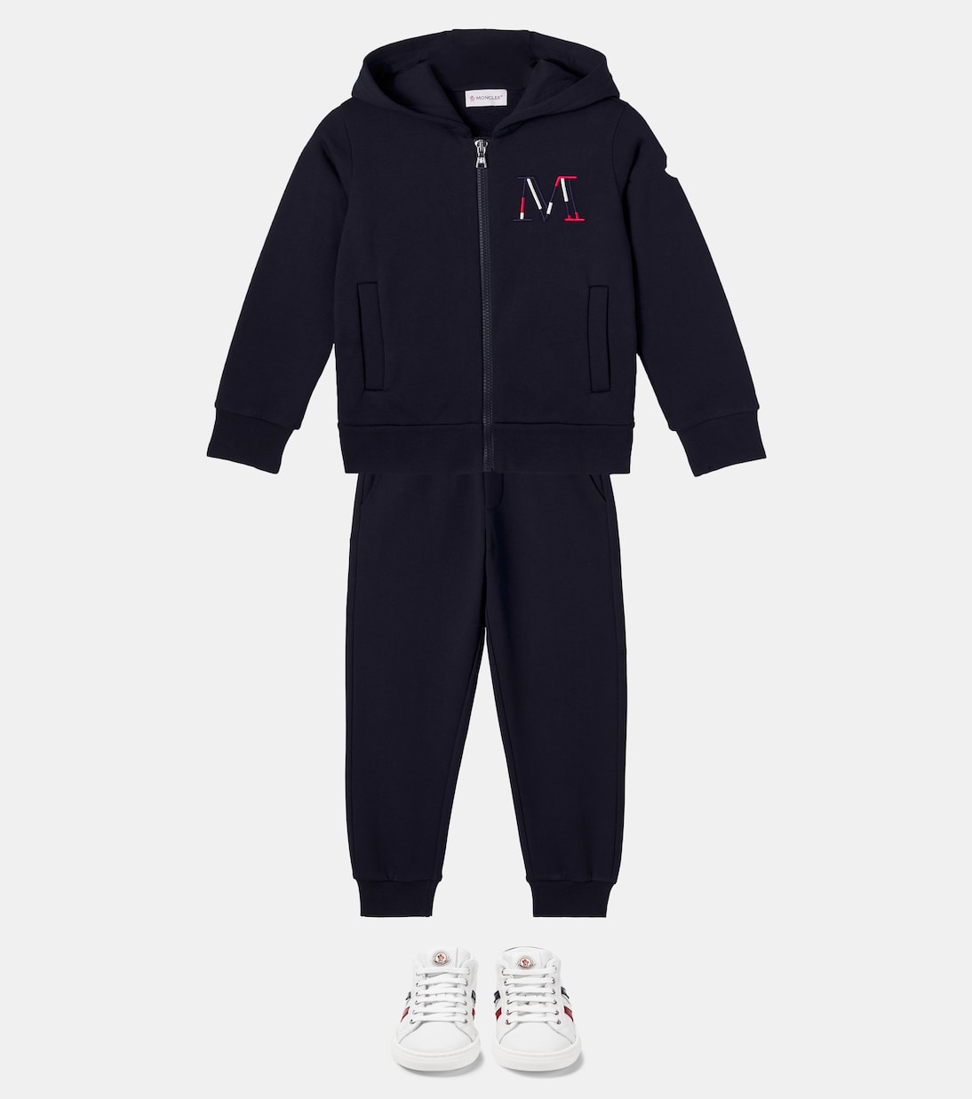 طقم جاكيت وبنطلون رياضي من القطن بلوغو | Moncler Enfant
