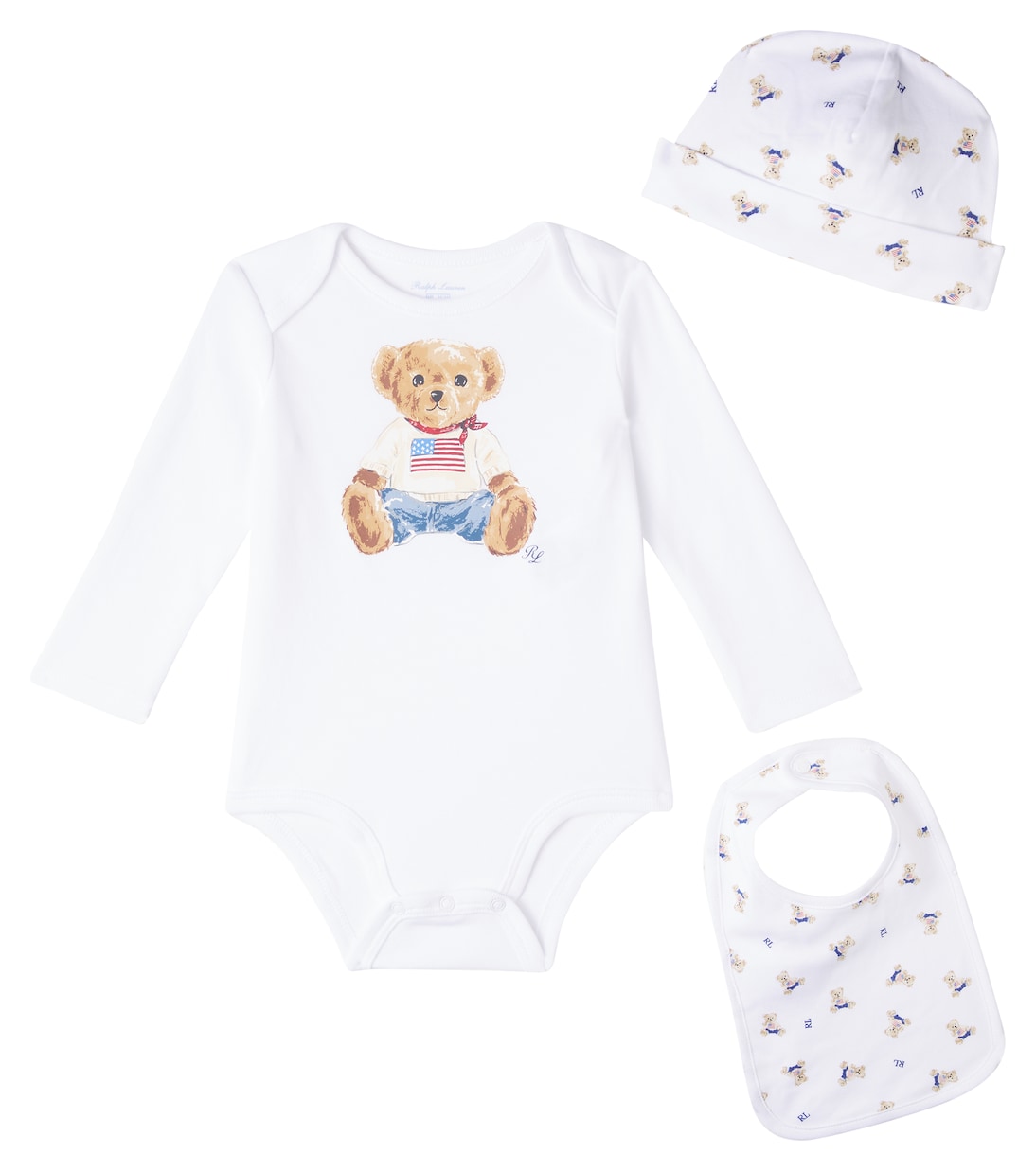 Baby set of Polo Bear cotton bodysuit, bib and beanie | Polo Ralph Lauren Kids