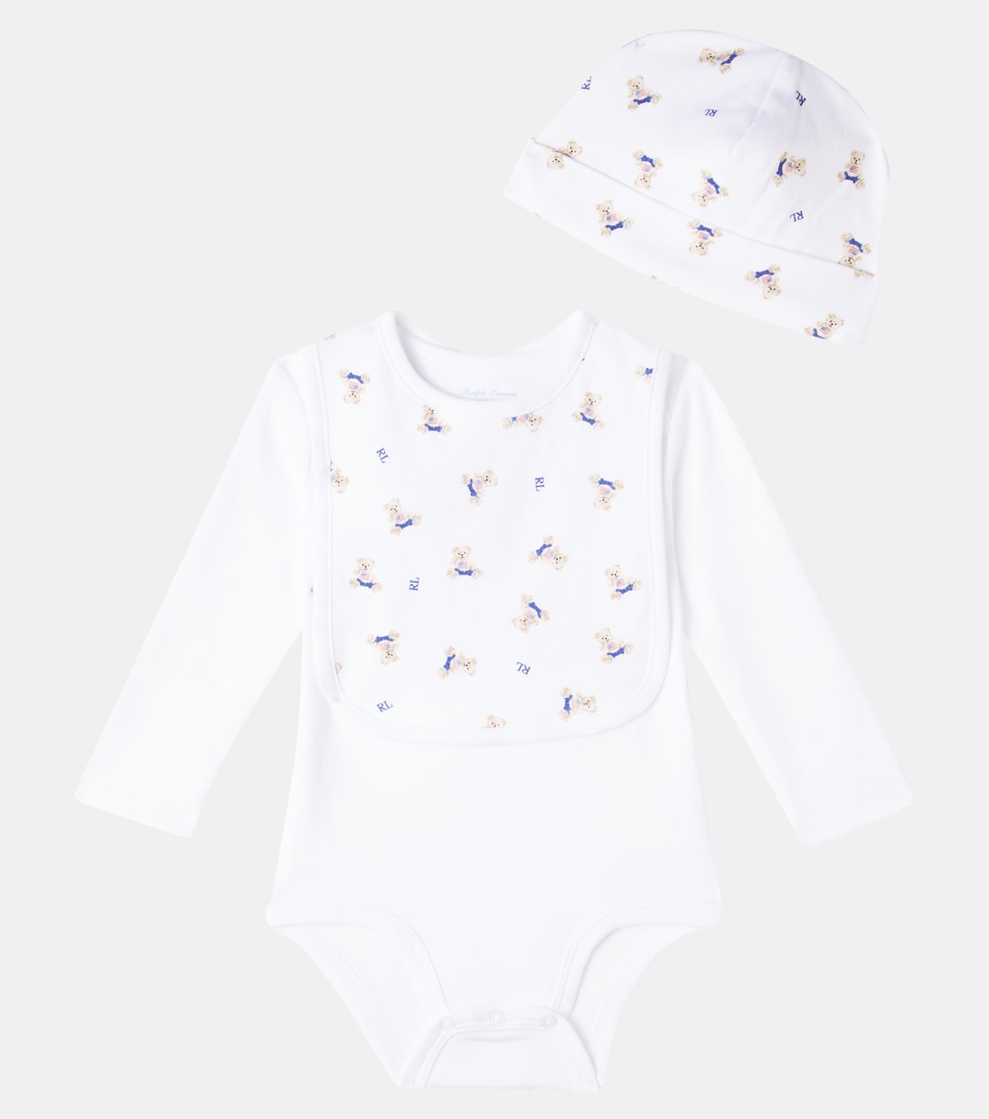 Baby set of Polo Bear cotton bodysuit, bib and beanie | Polo Ralph Lauren Kids