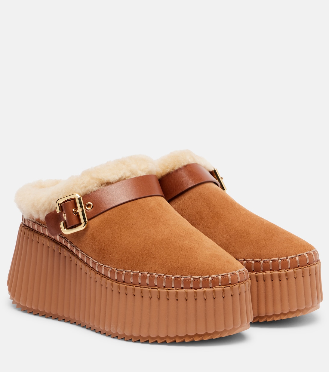 Plateau-Slippers Nama 80 aus Veloursleder | Chloé
