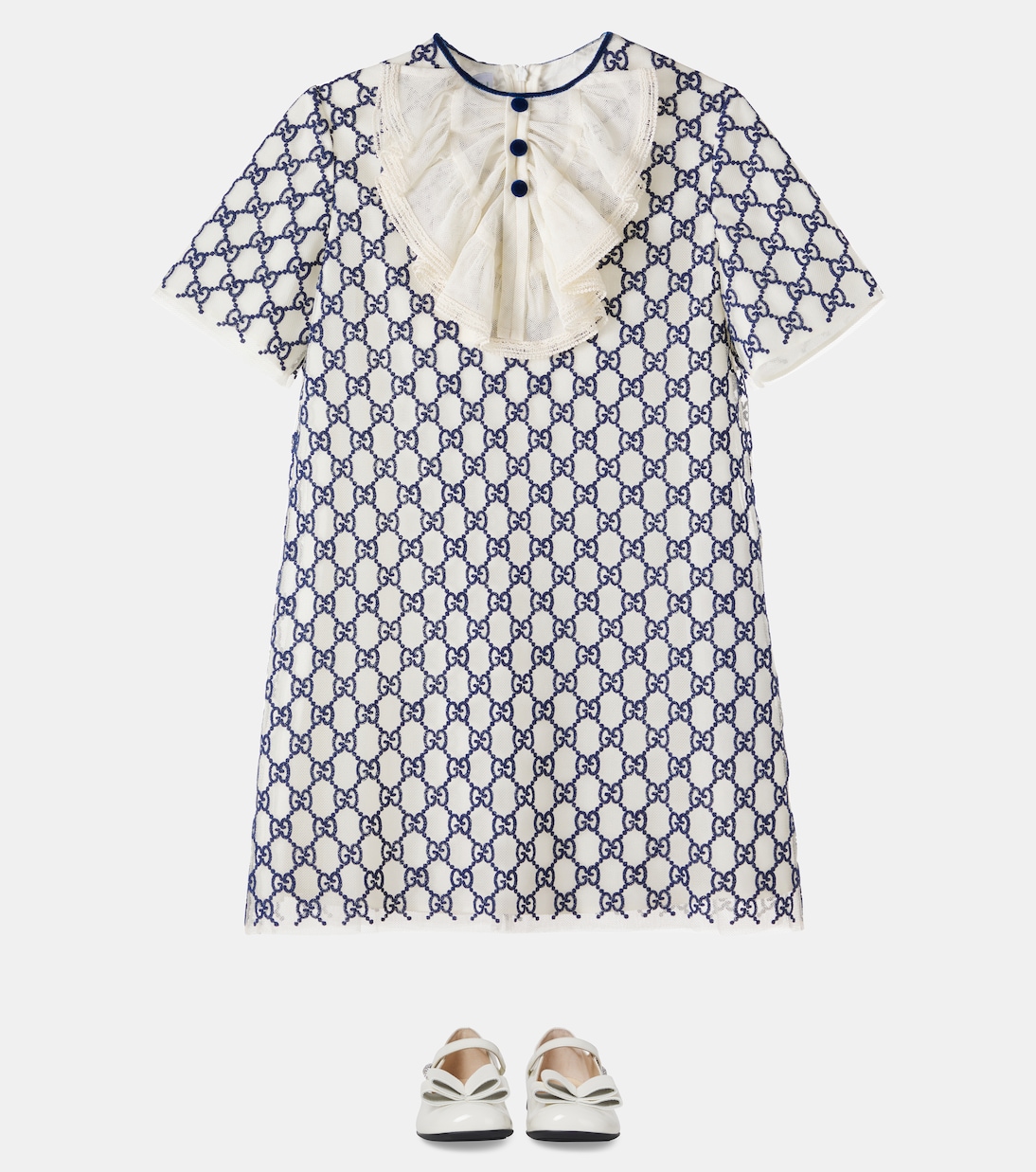 GG embroidered tulle-trimmed dress | Gucci Kids