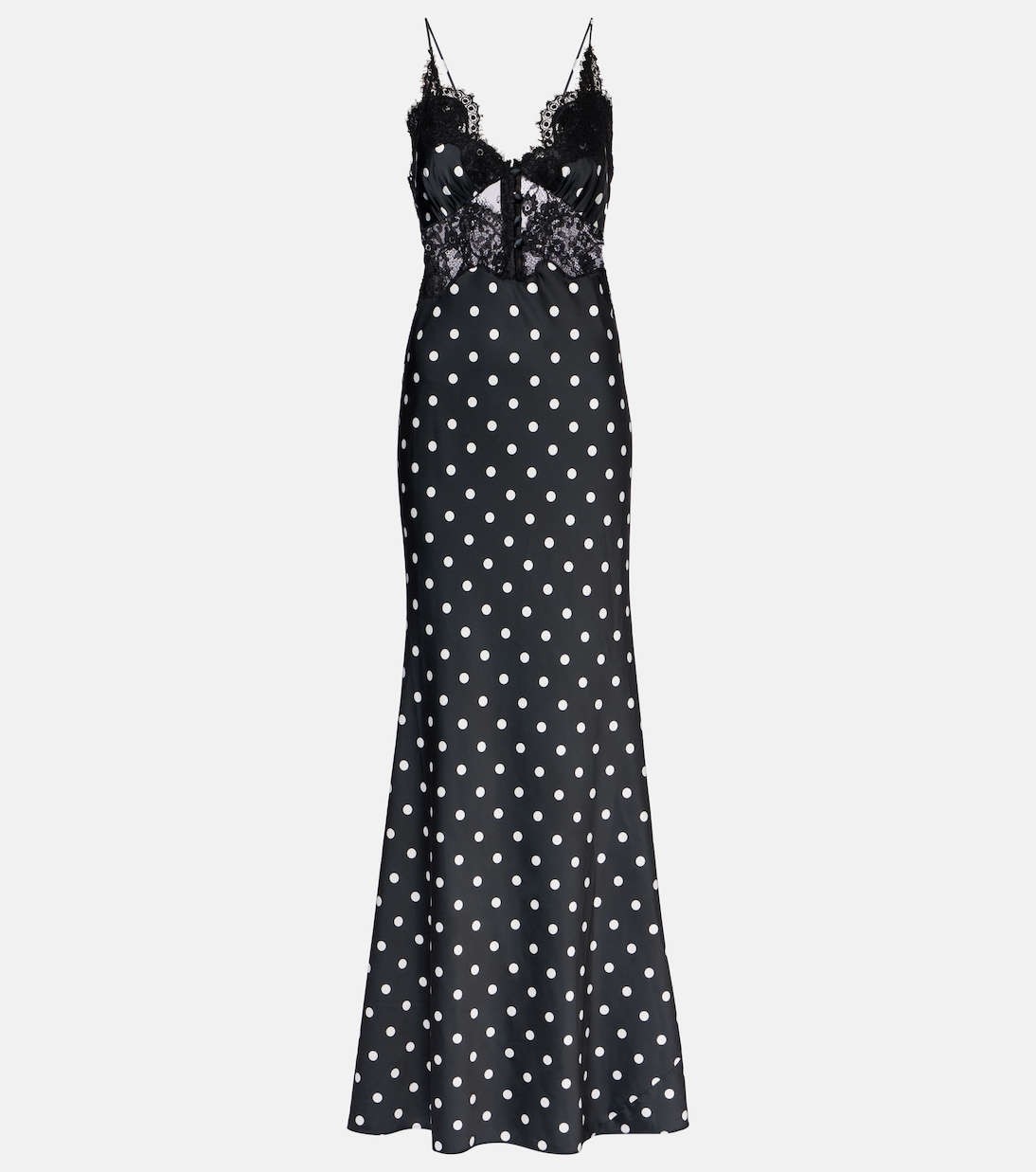 Polka-dot lace-trimmed satin gown | Self-Portrait