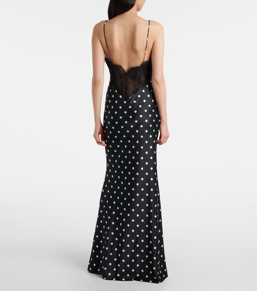 Polka-dot lace-trimmed satin gown | Self-Portrait