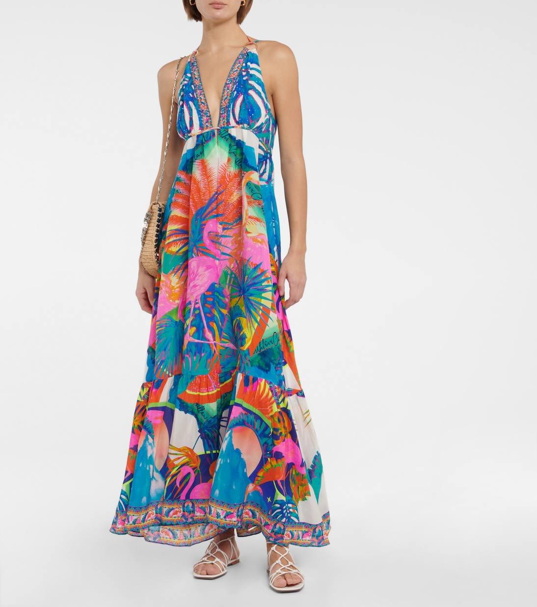 Robe longue en soie à ornements | Camilla