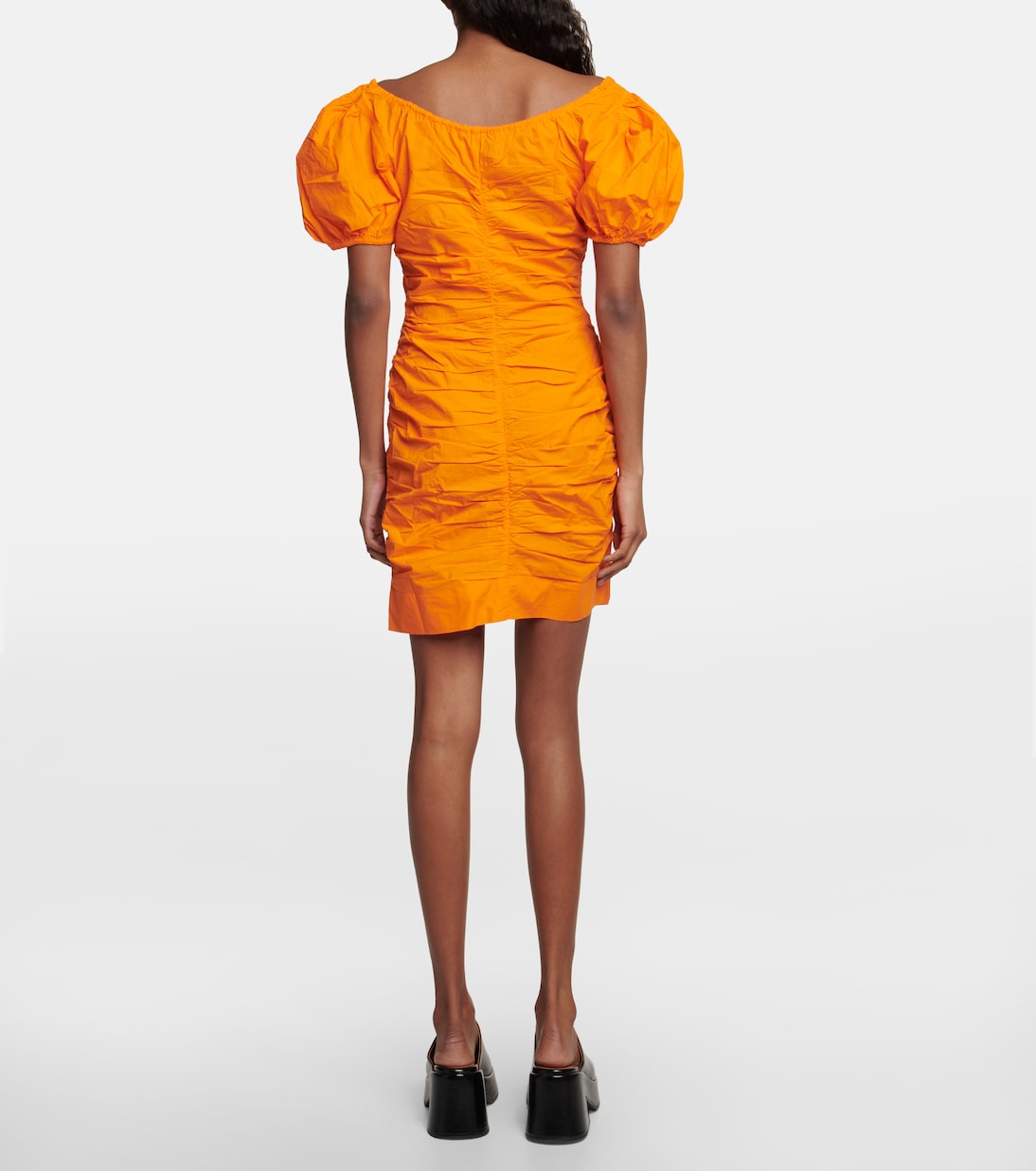 Ruched cotton poplin minidress | Ganni