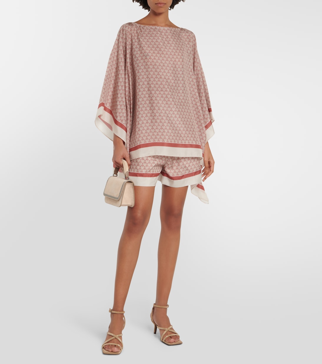 Embellished printed silk top | Brunello Cucinelli