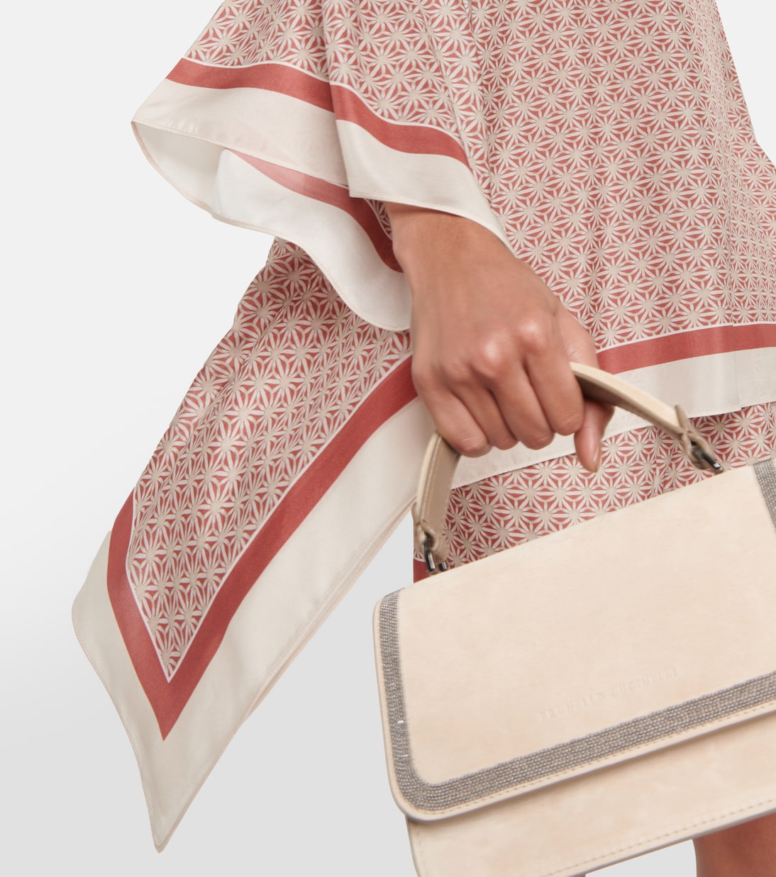 Embellished printed silk top | Brunello Cucinelli