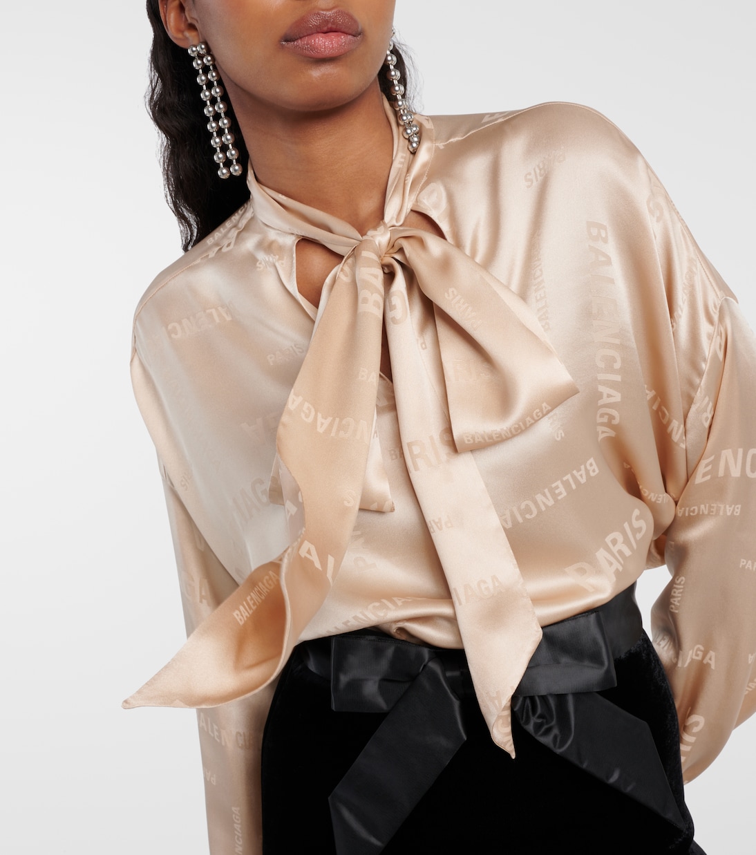Blouse en jacquard de soie à logo | Balenciaga