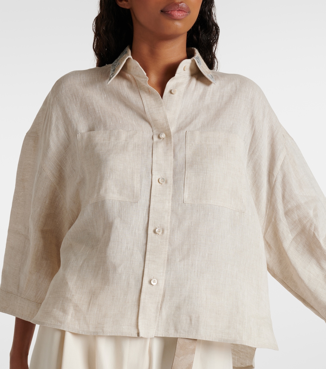 Camicia in lino con decorazioni | Brunello Cucinelli