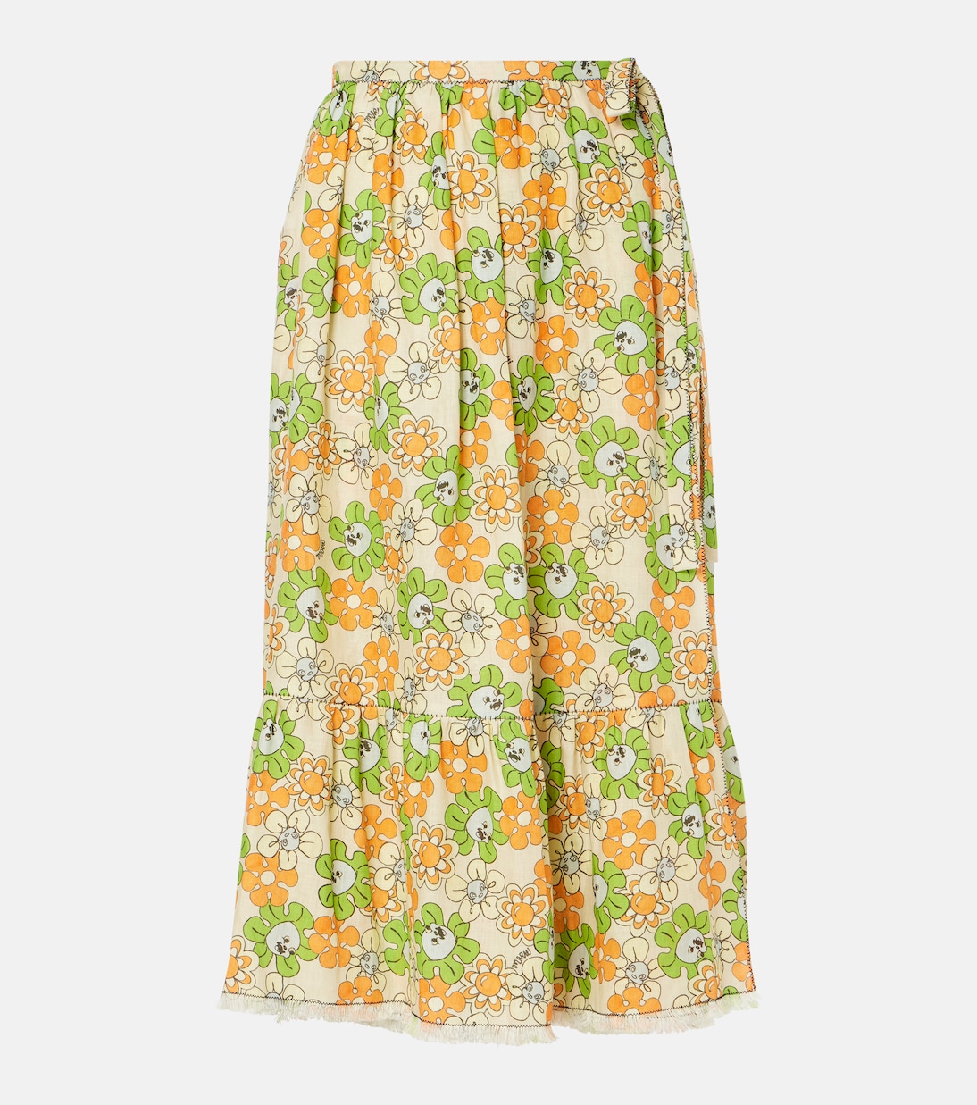 Falda midi de lino floral | Marni