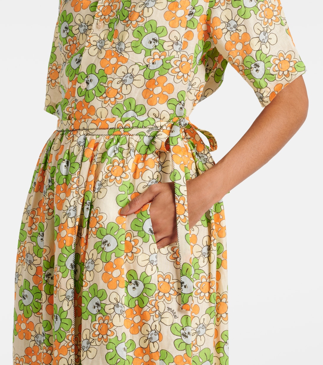 Falda midi de lino floral | Marni