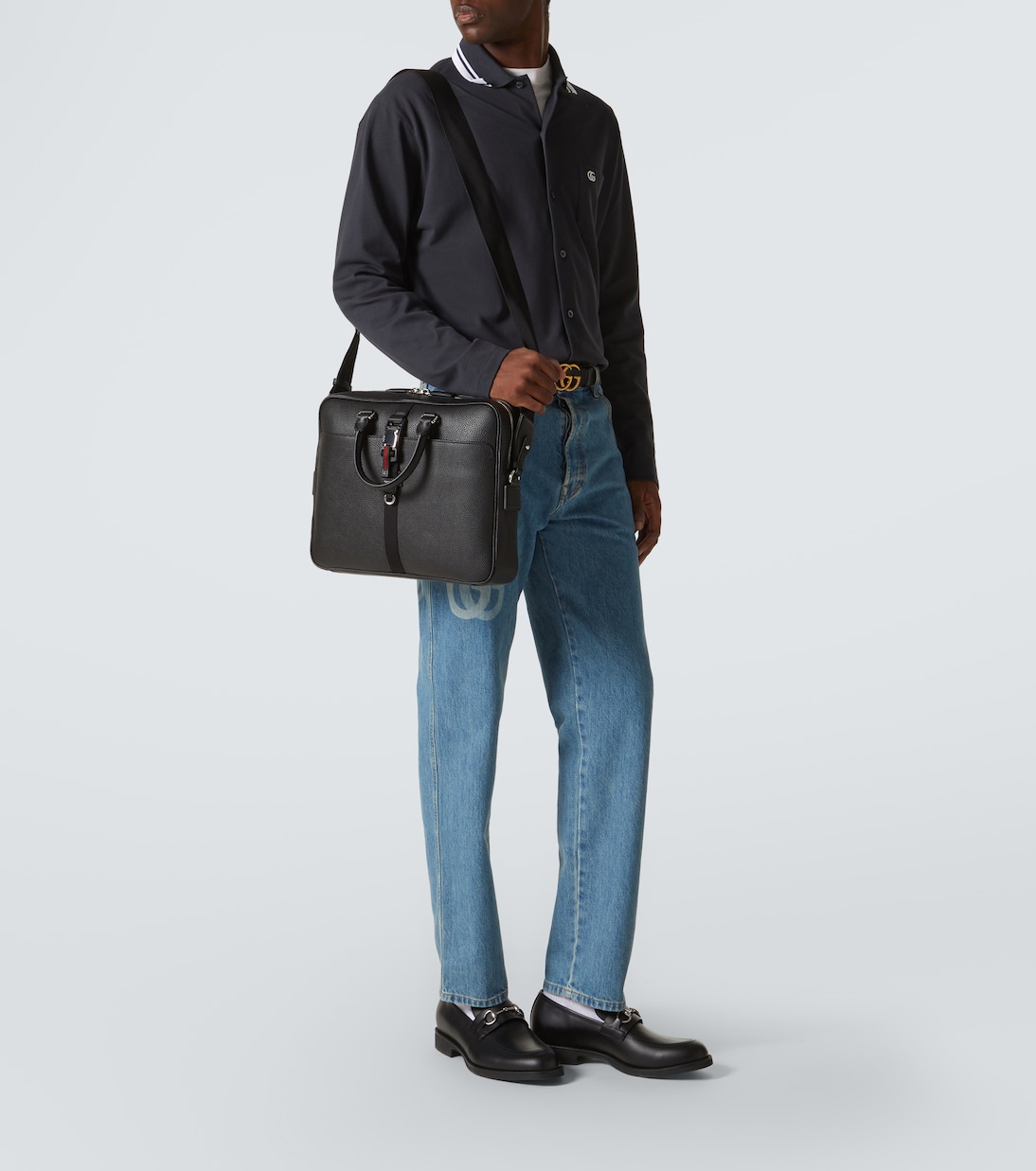 Aktentasche Web Stripe Medium aus Leder | Gucci