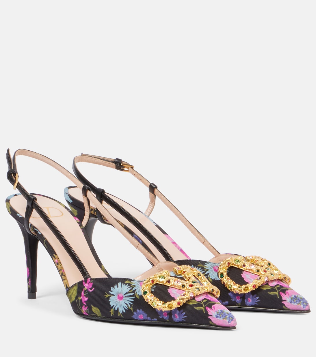 Escarpins slingback VLogo Signature 80 à fleurs | Valentino Garavani