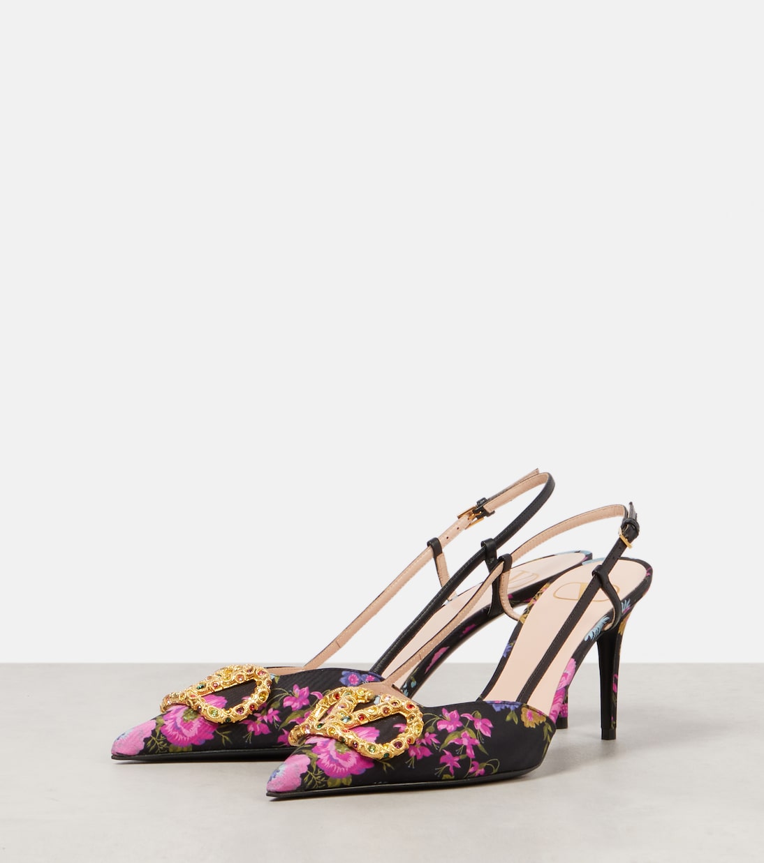 Escarpins slingback VLogo Signature 80 à fleurs | Valentino Garavani