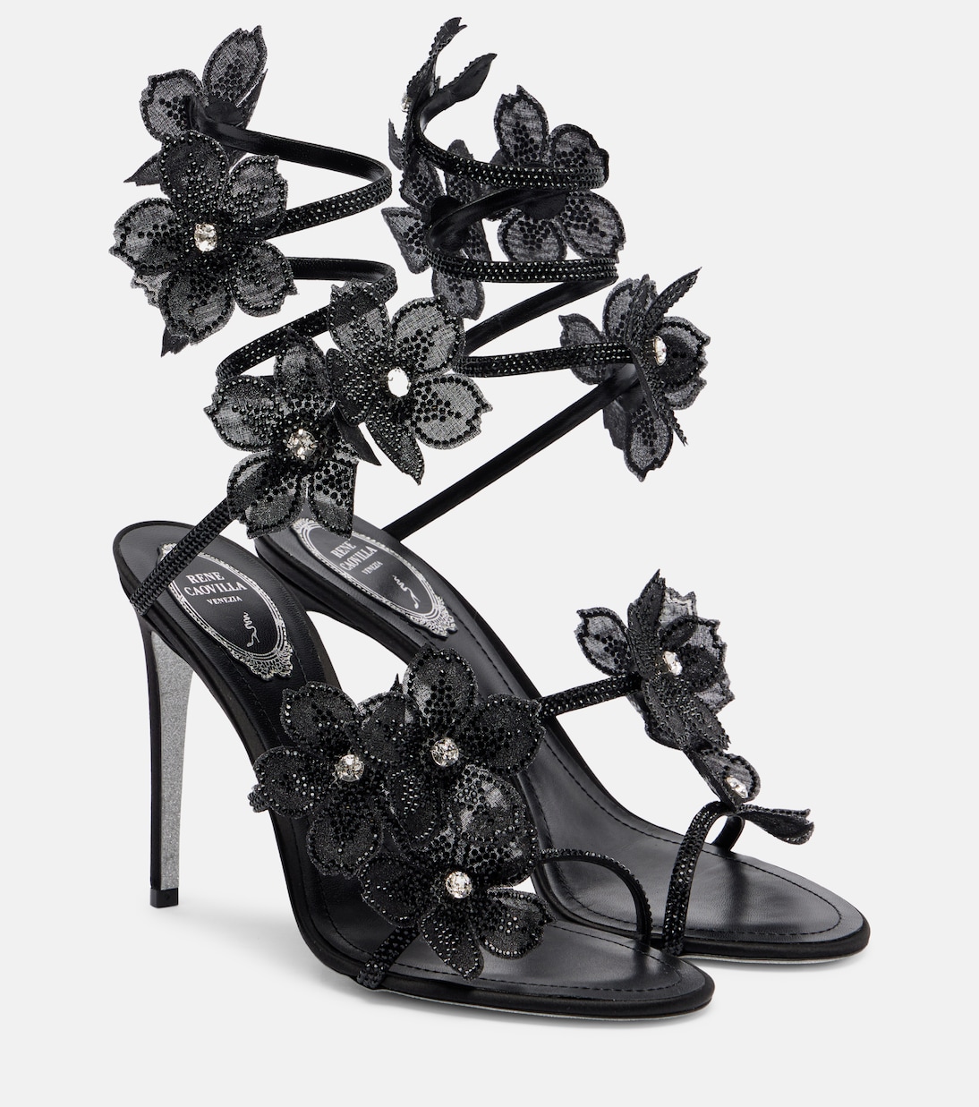 Floriane floral-appliqué satin sandals  | Rene Caovilla