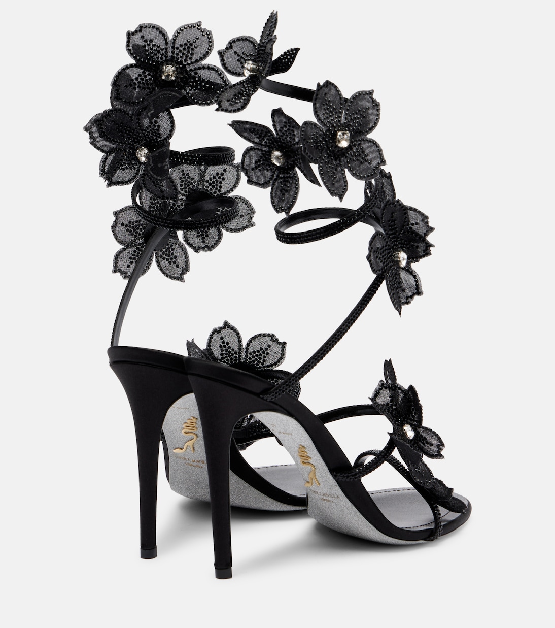 Floriane floral-appliqué satin sandals  | Rene Caovilla