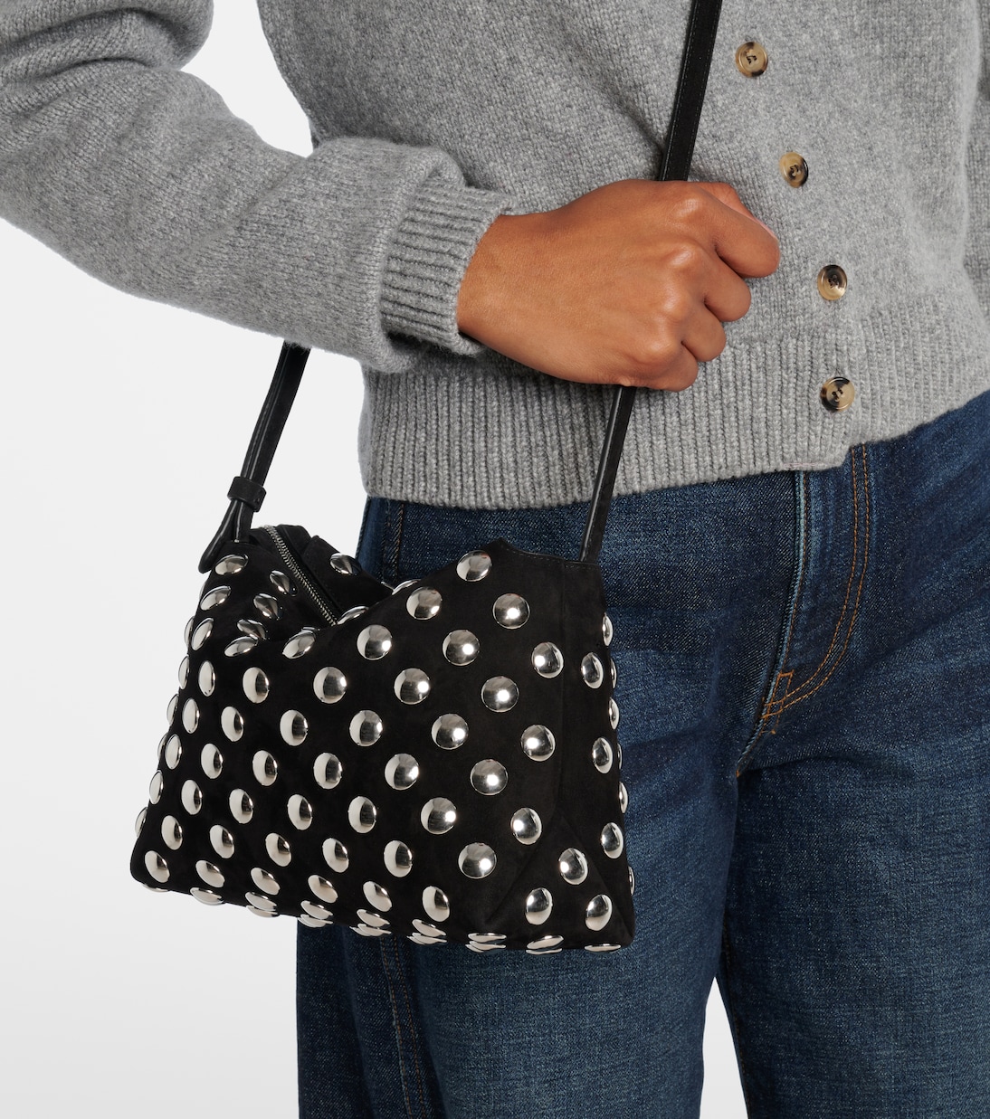 Borsa a tracolla Lina Medium in suede con borchie | Khaite