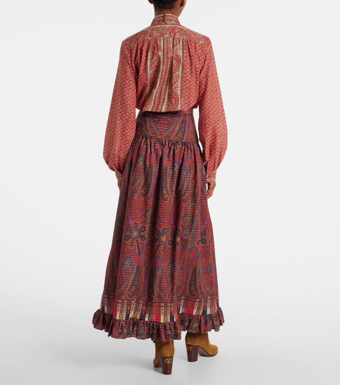 Printed high-rise cotton maxi skirt | Valentino