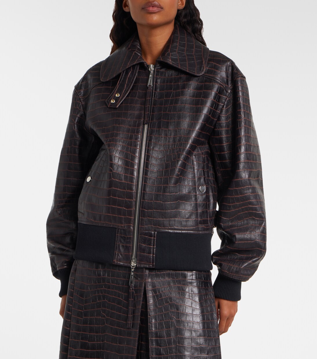 Croc-effect leather blouson jacket | Rabanne