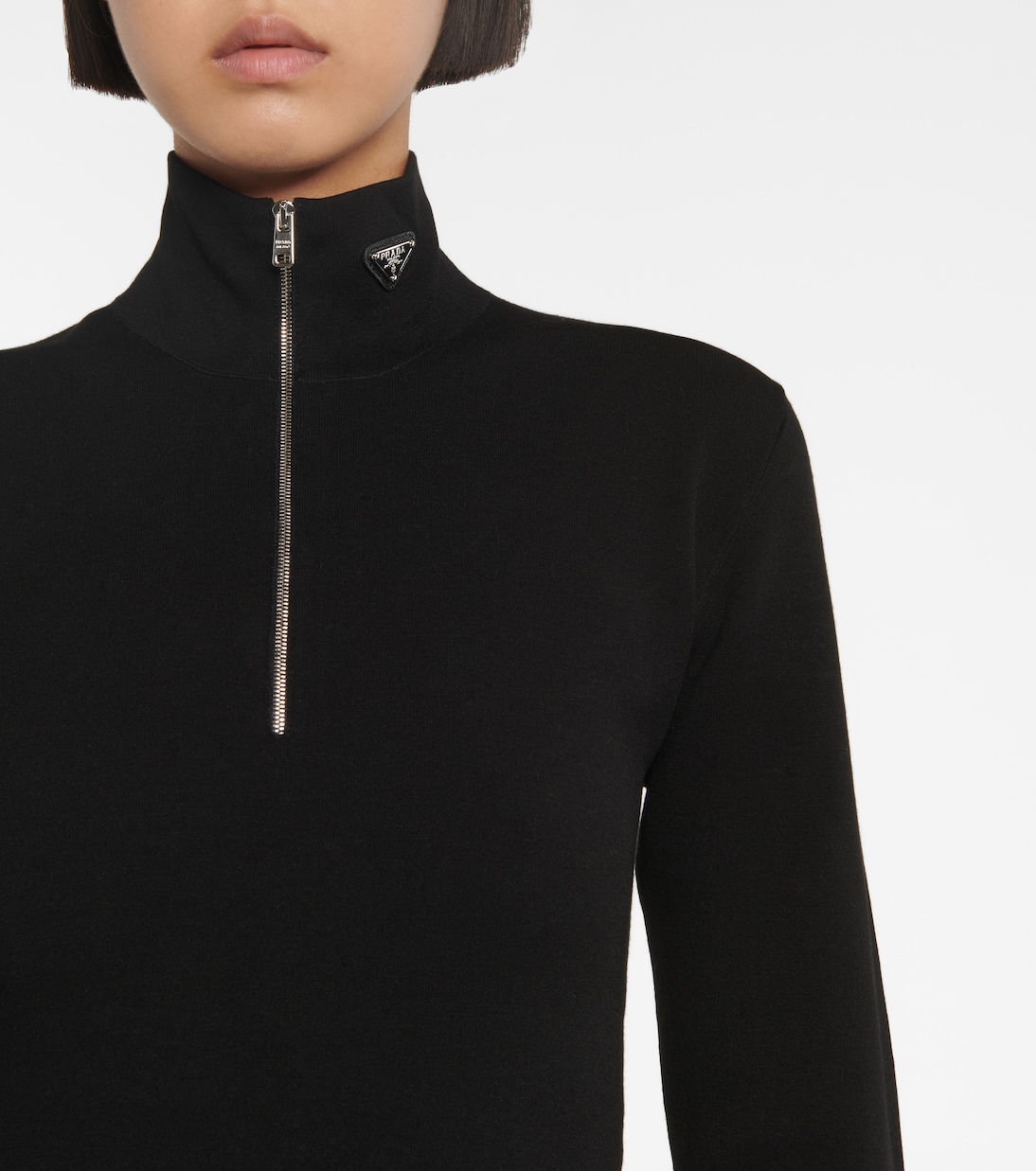 Abito midi in misto lana con zip | Prada