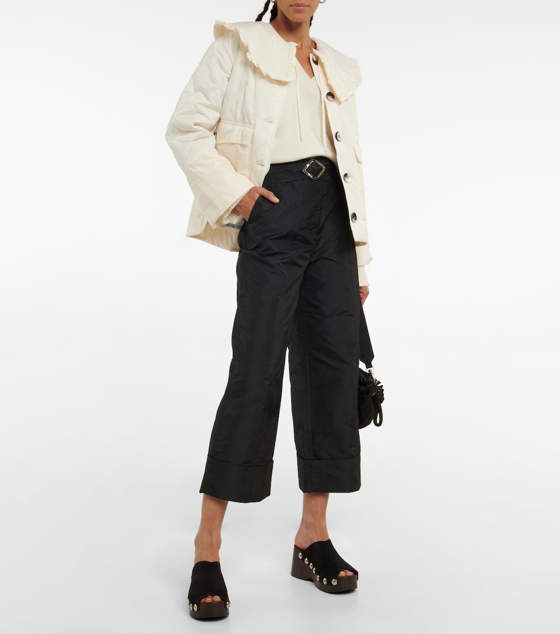 Pantalon ample raccourci à taille haute | Ganni